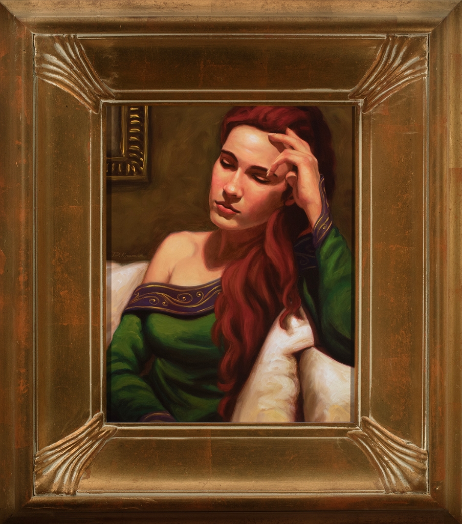 Lost In Thought<br>10x14 inch<br>oil on cotton panel<br>Framed 20x23<br>$1,200